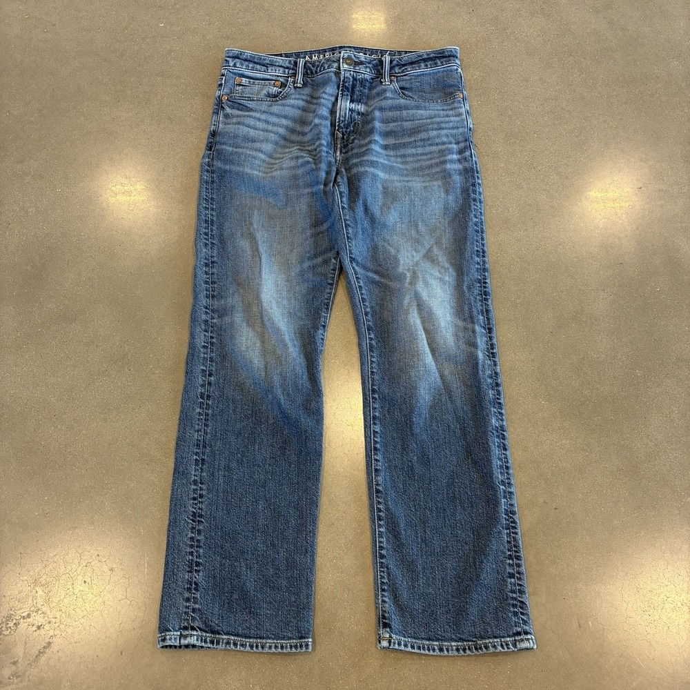 American Eagle Relaxed Straight Jeans Flex Men's 32x32 Medium Blue Wash Denim